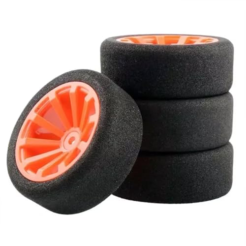 PLOQAZEH Für HSP Für HPI 1/10 12mm Hex RC Für Rennwagen Zubehör 4-teiliges Set Für Racing Foam Reifen Felgenset RC On-Road Car Upgrade Teile RC Buggy Reifen(Red) von PLOQAZEH