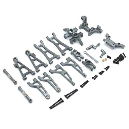 Für MJX 16207 1/16 RC Auto Metall Suspension Arm Lenkung Tasse Link Stange Schock Turm Set Upgrade Teile Kit Geändert Zubehör RC Autoteile(Grey) von PLOQAZEH