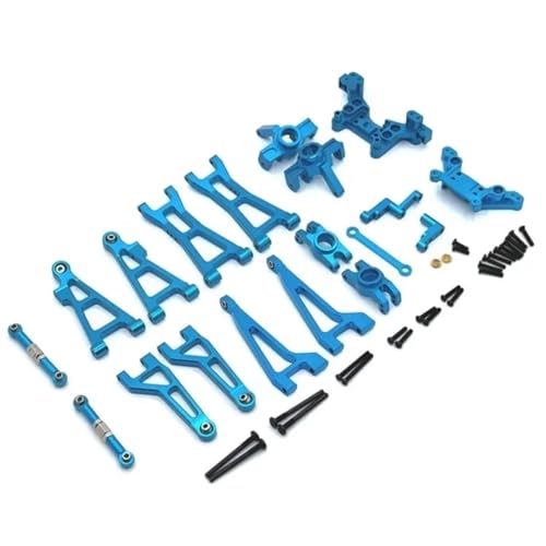 PLOQAZEH Für MJX 16208 16209 16210 1/16 Metall Suspension Arm Lenkung Tasse Link Rod Shock Tower Set RC Auto Upgrade Teile Kit Zubehör RC Autoteile(Blue) von PLOQAZEH