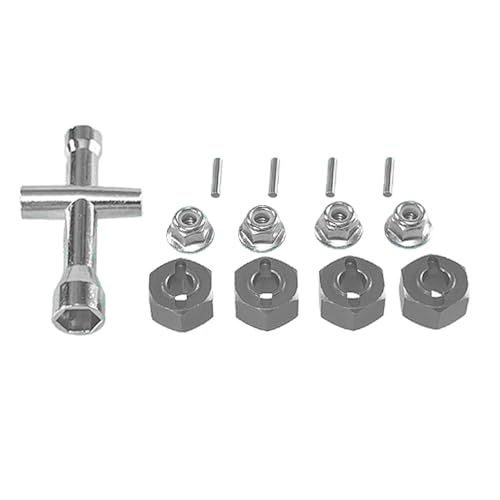 PLOQAZEH Für MJX Für Hyper Go 1/14 14209-10 H14BM 14301-02-03 1/16 Fernbedienung Auto Upgrade Kreuz Schlüssel Hex Set M4 Mutter Metall Teile RC Autoteile(Grey) von PLOQAZEH