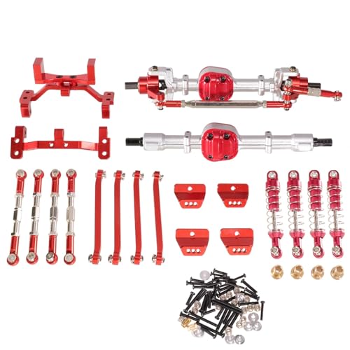 Für MN Für MN99S Zweite Generation 1/12 Metall Vorder- Und Hinterachse Spurstange Stoßdämpfer Kit RC Auto Upgrade Teile Modifiziertes Zubehör RC Autoteile(Silver and Red) von PLOQAZEH