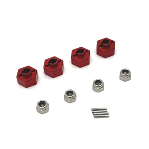 PLOQAZEH Für MN168 1/12 4 Stück Metall 12mm Radsechskantadapter RC Auto Upgrade Teile Zubehör Fernbedienung Auto Ersatzteile RC Autoteile(Red) von PLOQAZEH