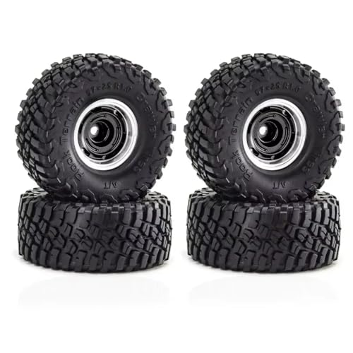 PLOQAZEH Für SCX24 Für FMS24 Für TRX4M-W185 1/18 1/24 4 Stück 1,0 Zoll Metall-Beadlock-Radreifensatz RC-Crawler-Auto-Upgrade-Teile Zubehör RC Buggy Reifen(Black) von PLOQAZEH