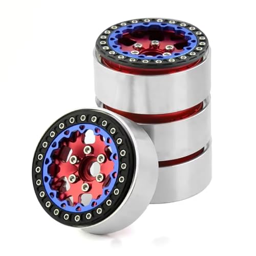PLOQAZEH Für TRX4 Für Axial Für SCX10 AXI03006 Für Gladiator Für Ruitai GRT 86181 1/10 1,9 Zoll Metall Beadlock Radnabe Felge RC Crawler Auto Ersatzteil RC Buggy Reifen(Red) von PLOQAZEH