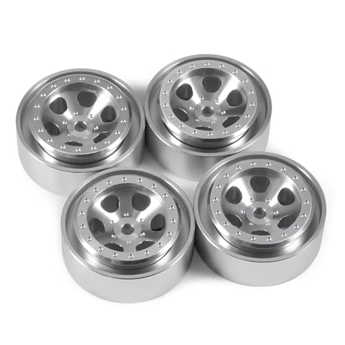 PLOQAZEH Für TRX4-M Für Bronco Für Defender Für FCX24 Für SCX24 AX24 1/18 4-teiliges Aluminium-Beadlock-Felgen Reifen RC Crawler Upgrade-Zubehör RC Buggy Reifen(Silver) von PLOQAZEH