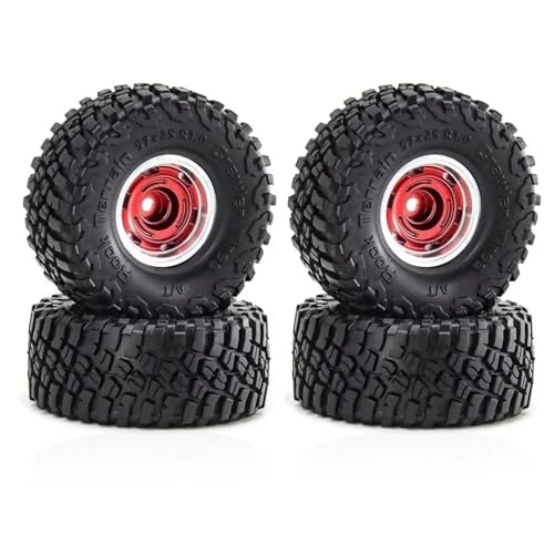 PLOQAZEH Für TRXs Für SCX24 Für AX24 Für FCX24 Für 1/18 RC Crawler Car Upgrade Teile Zubehör 4pcs 57 Mm 1,0 "Metall Beadlock Wheel Tire Set RC Autoteile(Red) von PLOQAZEH