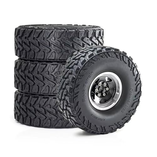 PLOQAZEH Für Trxs Für TRX4 D90 D110 Für Axial Für SCX10 Für MST 1/10 4 Stück 120 Mm 1,9 Zoll Metall-Beadlock-Felge Gummireifen-Set RC-Crawler-Auto-Upgrade-Zubehör RC Buggy Reifen(Black) von PLOQAZEH