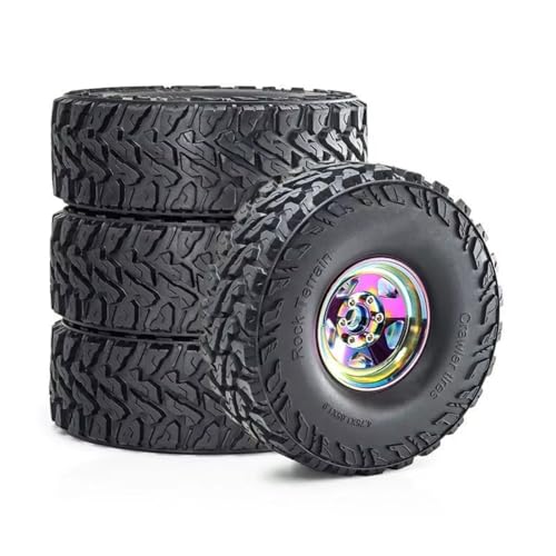 PLOQAZEH Für Trxs Für TRX4 D90 D110 Für Axial Für SCX10 Für MST 1/10 4 Stück 120 Mm 1,9 Zoll Metall-Beadlock-Felge Gummireifen-Set RC-Crawler-Auto-Upgrade-Zubehör RC Buggy Reifen(Multi-Colored) von PLOQAZEH