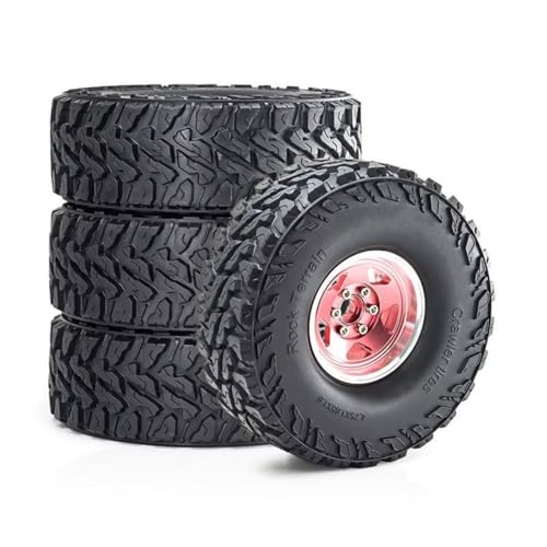 PLOQAZEH Für Trxs Für TRX4 D90 D110 Für Axial Für SCX10 Für MST 1/10 4 Stück 120 Mm 1,9 Zoll Metall-Beadlock-Felge Gummireifen-Set RC-Crawler-Auto-Upgrade-Zubehör RC Buggy Reifen(Pink) von PLOQAZEH