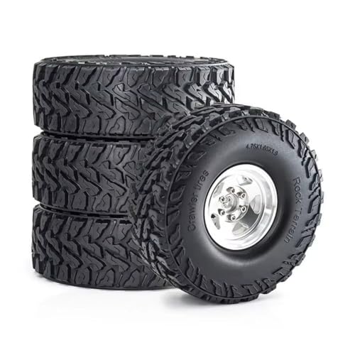 PLOQAZEH Für Trxs Für TRX4 D90 D110 Für Axial Für SCX10 Für MST 1/10 4 Stück 120 Mm 1,9 Zoll Metall-Beadlock-Felge Gummireifen-Set RC-Crawler-Auto-Upgrade-Zubehör RC Buggy Reifen(Silver) von PLOQAZEH