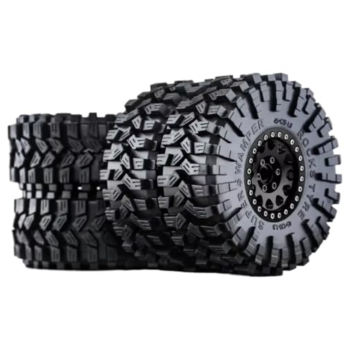 PLOQAZEH Für Trxs TRX4 D90 Für Axial Für SCX10 II III Für MST 1/10 4 Stücke 120mm 1,9 "Metall Beadlock Felge Gummi Reifen Set RC Crawler Auto Upgrade Teile RC Buggy Reifen(Black) von PLOQAZEH