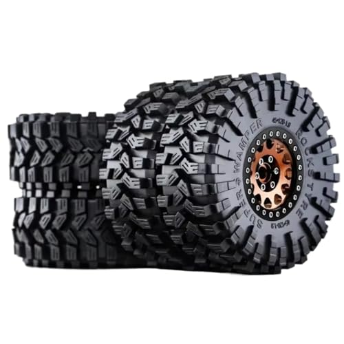 PLOQAZEH Für Trxs TRX4 D90 Für Axial Für SCX10 II III Für MST 1/10 4 Stücke 120mm 1,9 "Metall Beadlock Felge Gummi Reifen Set RC Crawler Auto Upgrade Teile RC Buggy Reifen(Brown) von PLOQAZEH