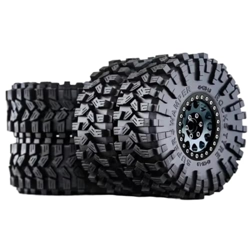 PLOQAZEH Für Trxs TRX4 D90 Für Axial Für SCX10 II III Für MST 1/10 4 Stücke 120mm 1,9 "Metall Beadlock Felge Gummi Reifen Set RC Crawler Auto Upgrade Teile RC Buggy Reifen(Gray) von PLOQAZEH