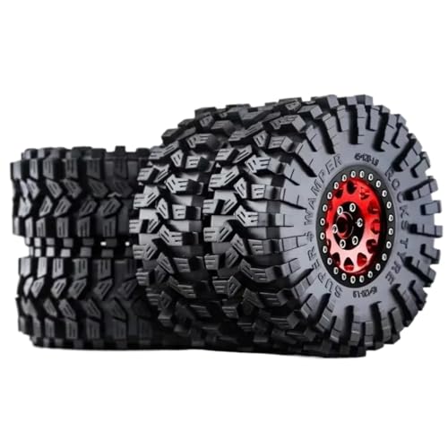 PLOQAZEH Für Trxs TRX4 D90 Für Axial Für SCX10 II III Für MST 1/10 4 Stücke 120mm 1,9 "Metall Beadlock Felge Gummi Reifen Set RC Crawler Auto Upgrade Teile RC Buggy Reifen(Red) von PLOQAZEH