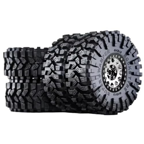 PLOQAZEH Für Trxs TRX4 D90 Für Axial Für SCX10 II III Für MST 1/10 4 Stücke 120mm 1,9 "Metall Beadlock Felge Gummi Reifen Set RC Crawler Auto Upgrade Teile RC Buggy Reifen(Silver) von PLOQAZEH