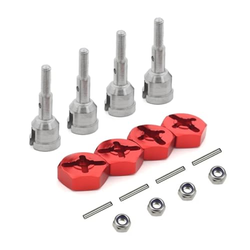 PLOQAZEH Für WLtoys 1/18 A959 A969 A979 A959B A969-B Rad Conversion Set Achse 12mm Hex Dive Hub Drehen 1/10 On Road RC Auto Upgrade Teile RC Autoteile(Silver-Red) von PLOQAZEH