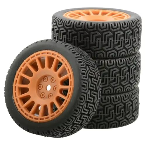 PLOQAZEH Für WLtoys 144001 1/18 1/16 1/10 4 Stücke RC Auto 66mm Gummi Reifen RC Für Buggy Crawler Auf Off Road Auto Ersatzteile Ersatz RC Buggy Reifen(Orange,Size 1) von PLOQAZEH