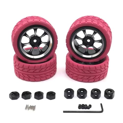 PLOQAZEH Für WLtoys Für WPL Für MN LC 1/18 1/16 1/14 1/12 RC-Auto Für Universell Modifizierte Metallradreifen Coole Mehrfarbige Reifenhaut-Upgrade-Teile RC Buggy Reifen(Pink) von PLOQAZEH