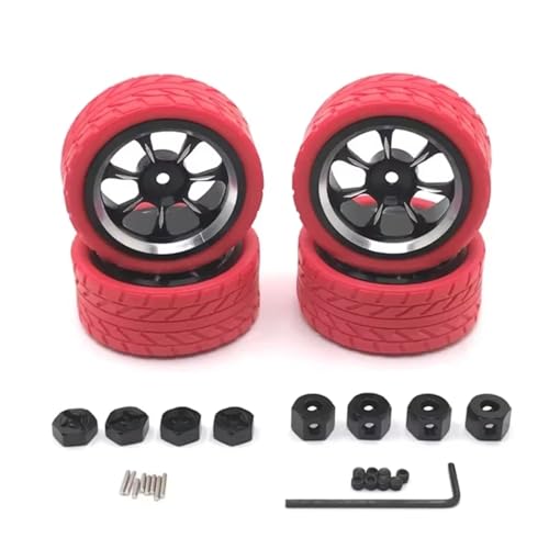 PLOQAZEH Für WLtoys Für WPL Für MN LC 1/18 1/16 1/14 1/12 RC-Auto Für Universell Modifizierte Metallradreifen Coole Mehrfarbige Reifenhaut-Upgrade-Teile RC Buggy Reifen(Red) von PLOQAZEH