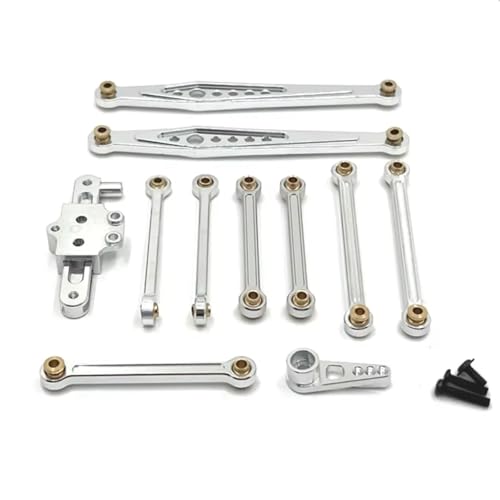 PLOQAZEH Für Wltoys 124006 12423 12427 12428 1/12 Metall Upgrade Teile Kit Lenkung Link Stange Servo Arm RC Auto Zubehör RC Autoteile(Silver) von PLOQAZEH