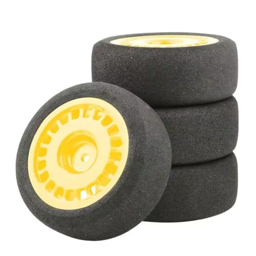 PLOQAZEH Für Wltoys 144001 124016 124017 124018 124019 104001 4 Stücke 68mm Upgrade Schaum Reifen Schwamm Reifen Felge Set RC Auto Ersatzteile RC Buggy Reifen(Yellow) von PLOQAZEH