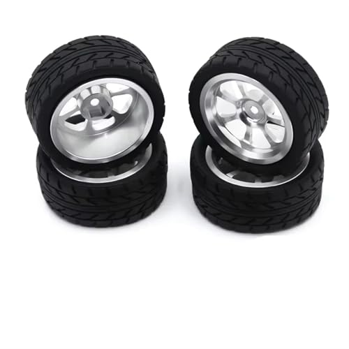 PLOQAZEH Für Wltoys 144001 144002 124016 124017 124019 124018 RC Automobilteile 65mm Metallfelge + High Grip Gummireifen RC Buggy Reifen(Silver) von PLOQAZEH