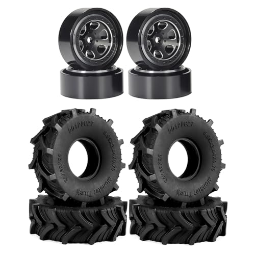 PLOQAZEH Kompatibel Mit TRX4M Für Defender Für SCX24 4 Stück Mud Terrain Reifen 62 * 20 Mm 1,0 Zoll Gummireifen Beadlock Felgen Für 1/18 RC Crawler Upgrade RC Buggy Reifen(Black) von PLOQAZEH