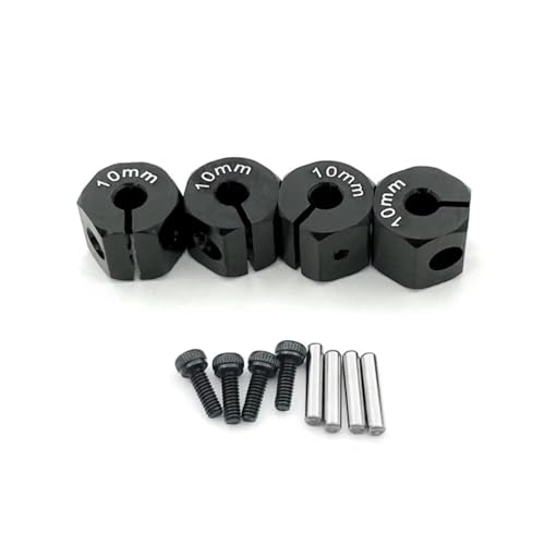 PLOQAZEH RC Autoteile Für Axial Für SCX10 90046 1/10 4 Pcs Aluminium Rad Sechskantmutter Stick Hub 8/9/10/11/12mm RC Upgrade Teile Zubehör(Black,10mmm) von PLOQAZEH
