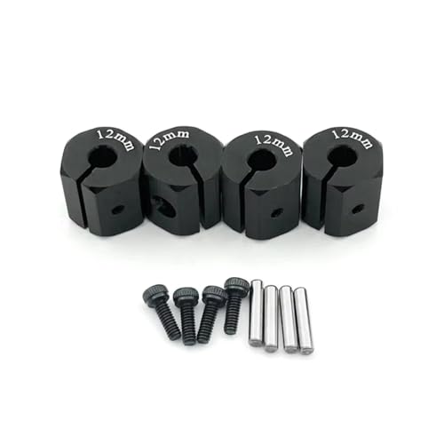 PLOQAZEH RC Autoteile Für Axial Für SCX10 90046 1/10 4 Pcs Aluminium Rad Sechskantmutter Stick Hub 8/9/10/11/12mm RC Upgrade Teile Zubehör(Black,12mm) von PLOQAZEH