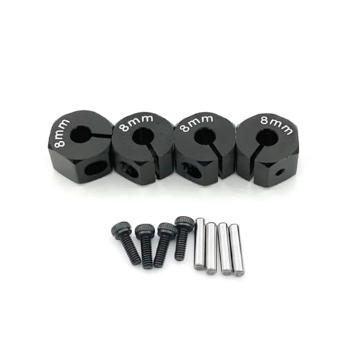 PLOQAZEH RC Autoteile Für Axial Für SCX10 90046 1/10 4 Pcs Aluminium Rad Sechskantmutter Stick Hub 8/9/10/11/12mm RC Upgrade Teile Zubehör(Black,8mmm) von PLOQAZEH