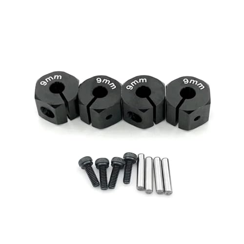 PLOQAZEH RC Autoteile Für Axial Für SCX10 90046 1/10 4 Pcs Aluminium Rad Sechskantmutter Stick Hub 8/9/10/11/12mm RC Upgrade Teile Zubehör(Black,9mm) von PLOQAZEH