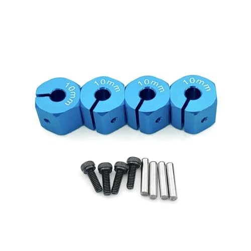 PLOQAZEH RC Autoteile Für Axial Für SCX10 90046 1/10 4 Pcs Aluminium Rad Sechskantmutter Stick Hub 8/9/10/11/12mm RC Upgrade Teile Zubehör(Blue,10mmm) von PLOQAZEH