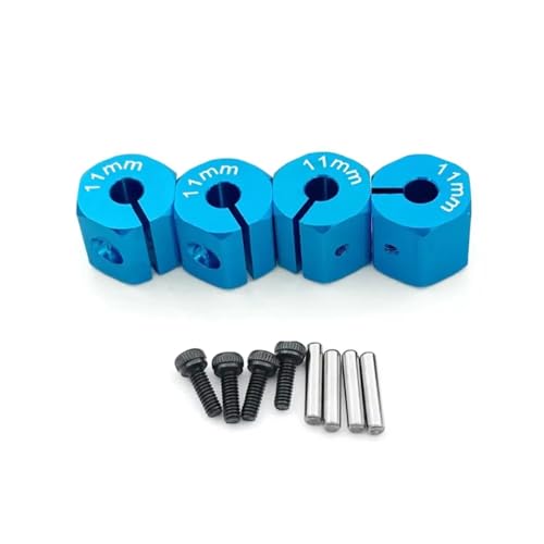 PLOQAZEH RC Autoteile Für Axial Für SCX10 90046 1/10 4 Pcs Aluminium Rad Sechskantmutter Stick Hub 8/9/10/11/12mm RC Upgrade Teile Zubehör(Blue,11mm) von PLOQAZEH