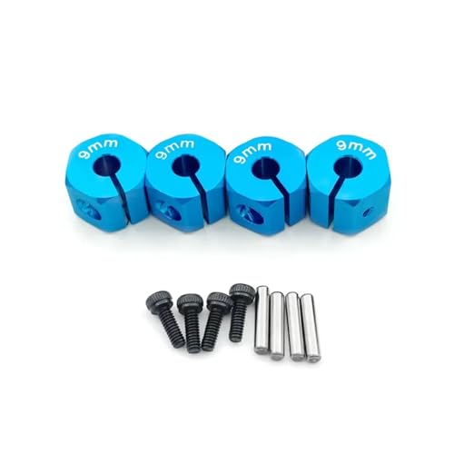 PLOQAZEH RC Autoteile Für Axial Für SCX10 90046 1/10 4 Pcs Aluminium Rad Sechskantmutter Stick Hub 8/9/10/11/12mm RC Upgrade Teile Zubehör(Blue,9mm) von PLOQAZEH