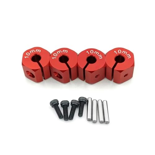 RC Autoteile Für Axial Für SCX10 90046 1/10 4 Pcs Aluminium Rad Sechskantmutter Stick Hub 8/9/10/11/12mm RC Upgrade Teile Zubehör(Red,10mmm) von PLOQAZEH