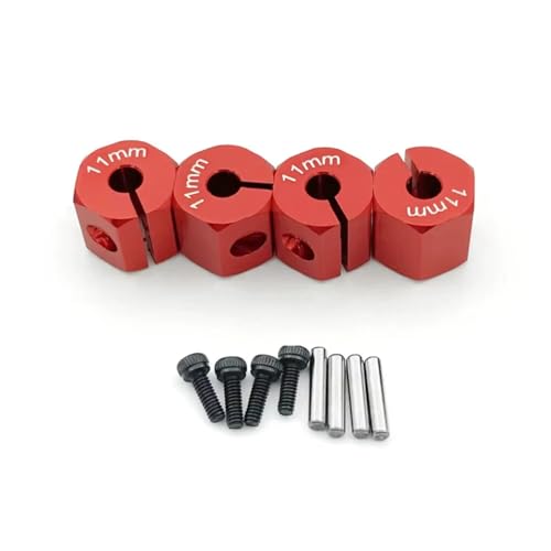 PLOQAZEH RC Autoteile Für Axial Für SCX10 90046 1/10 4 Pcs Aluminium Rad Sechskantmutter Stick Hub 8/9/10/11/12mm RC Upgrade Teile Zubehör(Red,11mm) von PLOQAZEH