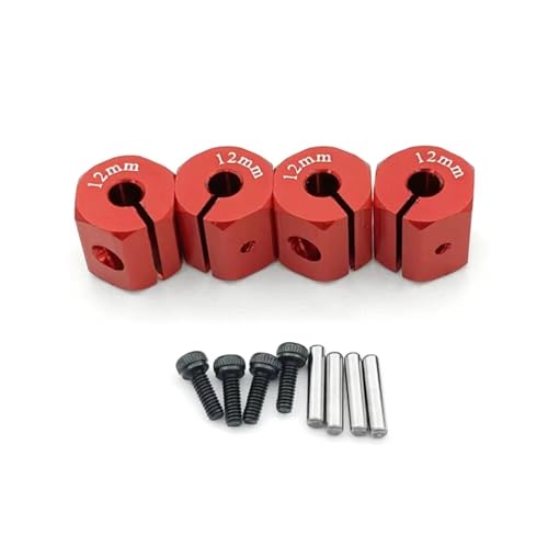RC Autoteile Für Axial Für SCX10 90046 1/10 4 Pcs Aluminium Rad Sechskantmutter Stick Hub 8/9/10/11/12mm RC Upgrade Teile Zubehör(Red,12mm) von PLOQAZEH