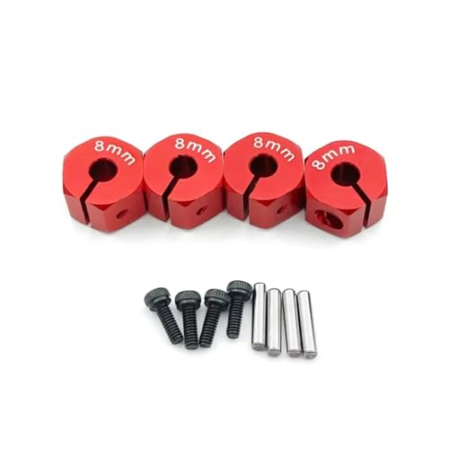 PLOQAZEH RC Autoteile Für Axial Für SCX10 90046 1/10 4 Pcs Aluminium Rad Sechskantmutter Stick Hub 8/9/10/11/12mm RC Upgrade Teile Zubehör(Red,8mmm) von PLOQAZEH
