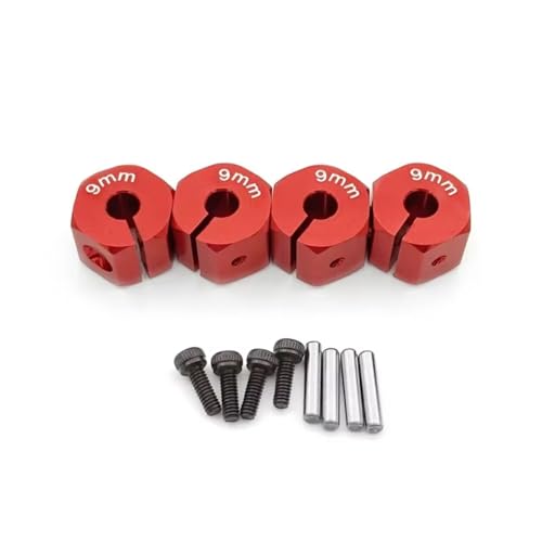 PLOQAZEH RC Autoteile Für Axial Für SCX10 90046 1/10 4 Pcs Aluminium Rad Sechskantmutter Stick Hub 8/9/10/11/12mm RC Upgrade Teile Zubehör(Red,9mm) von PLOQAZEH