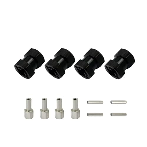 PLOQAZEH RC Autoteile Für Axial Für SCX10 D90 1/10 4 Pack Aluminium 12mm Hex Hub RC Auto Stick Adapter 15/20/25mm Erweitert Für Combo Koppler(Black,12mm) von PLOQAZEH