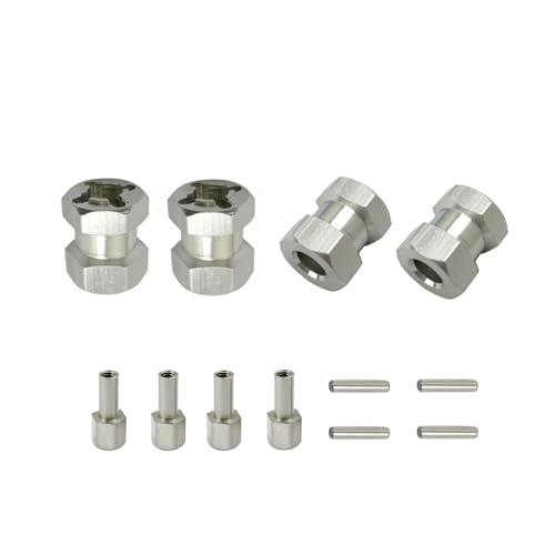 PLOQAZEH RC Autoteile Für Axial Für SCX10 D90 1/10 4 Pack Aluminium 12mm Hex Hub RC Auto Stick Adapter 15/20/25mm Erweitert Für Combo Koppler(Silver,12mm) von PLOQAZEH
