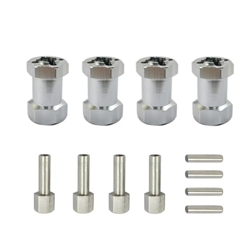 PLOQAZEH RC Autoteile Für Axial Für SCX10 D90 1/10 4 Pack Aluminium 12mm Hex Hub RC Auto Stick Adapter 15/20/25mm Erweitert Für Combo Koppler(Silver,20mm) von PLOQAZEH