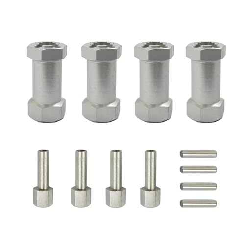 PLOQAZEH RC Autoteile Für Axial Für SCX10 D90 1/10 4 Pack Aluminium 12mm Hex Hub RC Auto Stick Adapter 15/20/25mm Erweitert Für Combo Koppler(Silver,25mm) von PLOQAZEH