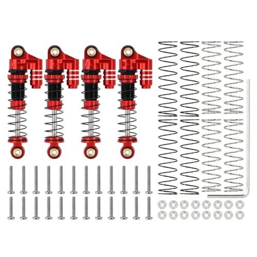 PLOQAZEH RC Autoteile Für Axial Für SCX24 C10 Für JLU Für Gladiator Für FMS Für FCX24M 1/24 39MM Aluminium Gewinde Stoßdämpfer Öl Dämpfer RC Crawler Auto Teile(Red,Size 4pcs) von PLOQAZEH