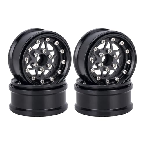 PLOQAZEH RC Autoteile Für Axial Für Scx10 D90 Für Trx4 Für Trx6 1/10 Auto 6061 Aluminiumlegierung 1,9 Zoll Beadlock-Räder Mit Einstellbarem Versatz Felgennabe RC Crawler(Black,Size 2) von PLOQAZEH