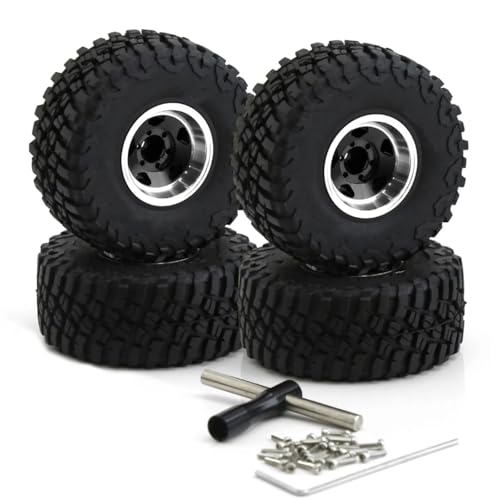 PLOQAZEH RC Autoteile Für Axial Für Scx24 AX24 Für Trx4m Für Fcx24 1/18 1/24 RC Crawler 4 Stücke 57mm Metall 1,0 "beadlock Felge Gummi Reifen Set Upgrade Teile(Red) von PLOQAZEH