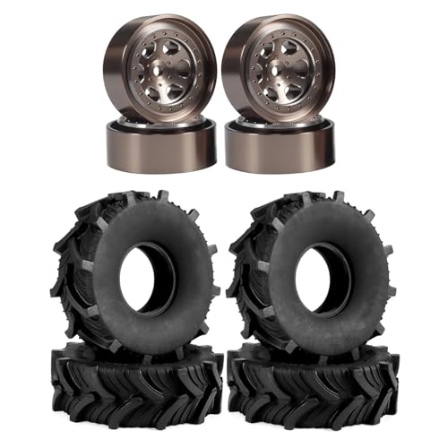 PLOQAZEH RC Autoteile Für Defender Für TRX4M Für FCX24 Für SCX24 1/18 1,0 Zoll Gummireifen Felgen 62 X 20 Mm Schlamm Für Geländereifen RC Crawler Truck Upgrade(Brown Set) von PLOQAZEH