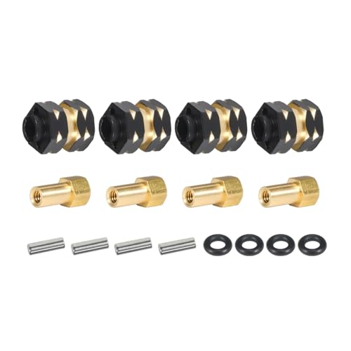 PLOQAZEH RC Autoteile Für Gladiator Für Bronco Für SCX24 C10 AX24 1/24 CNC Messing Hub Extender 7mm Hex Mit Muttern RC Crawler 1,0 Zoll Rad Felgen Upgrade(Black) von PLOQAZEH