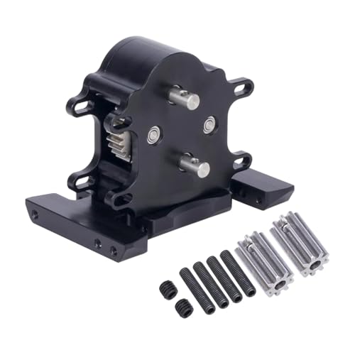 PLOQAZEH RC Autoteile Für LCG Cheater Rigs Für SCX10 PRO Für Capra 1/10 RC Crawler Teile CNC Aluminium Doppelgetriebe Overdrive Getriebe Installierbar 2 Motoren(Black) von PLOQAZEH