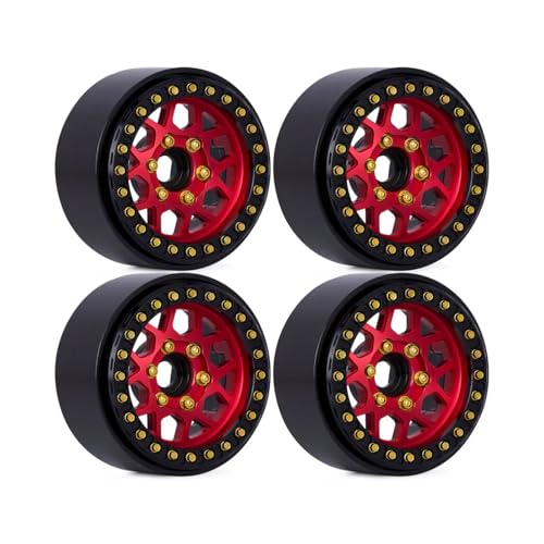 PLOQAZEH RC Autoteile Für SCX10 D90 Für TRX4 Für Capra VS4-10 CC01 Für LCG 1/10 4 Stücke CNC Aluminium 1,9 Beadlock Radnabe Felge RC Crawler Auto Reifen Upgrades(Red) von PLOQAZEH